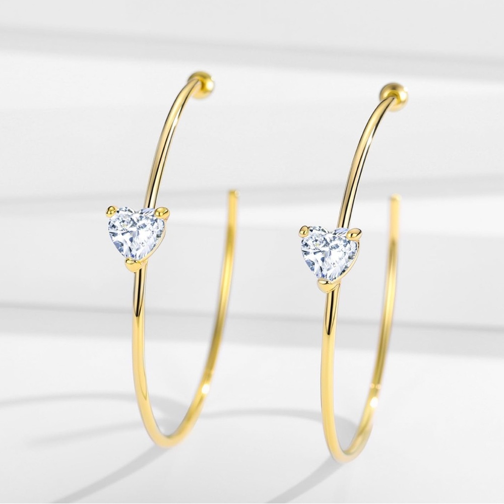 Gold Hoop Earrings with Heart Accents